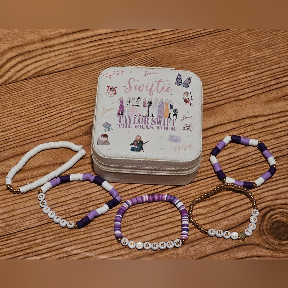Taylor Swift Eras Tour Travel Jewlery Box Case w Bracelets and Stickers Swiftie - Picture 6 of 9